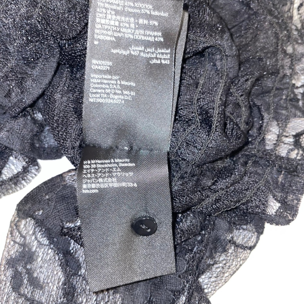 H&M Black Lace Puff Sleeve Top Sheer Romantic Coquette Going Out Blouse - Picture 6 of 7